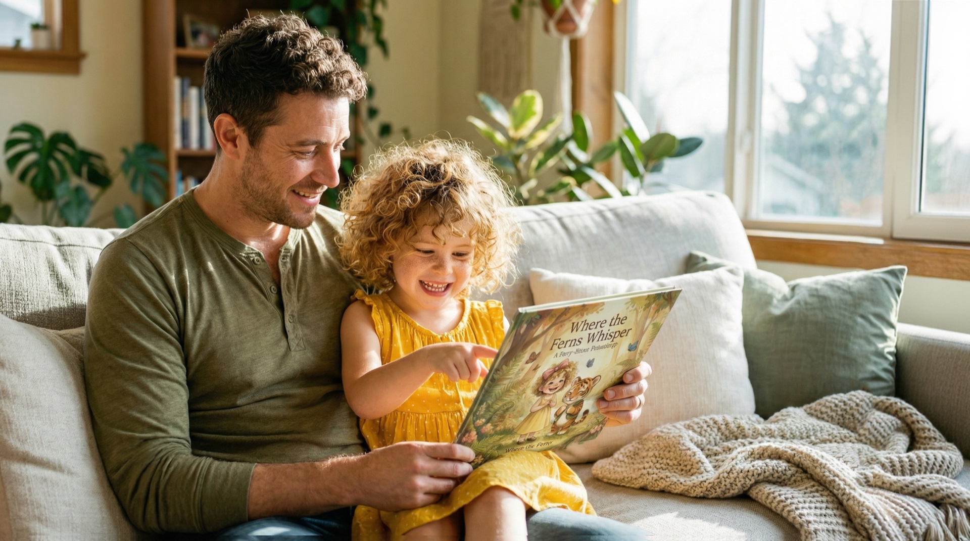 Parent and child reading a personalized Rudderberry book together