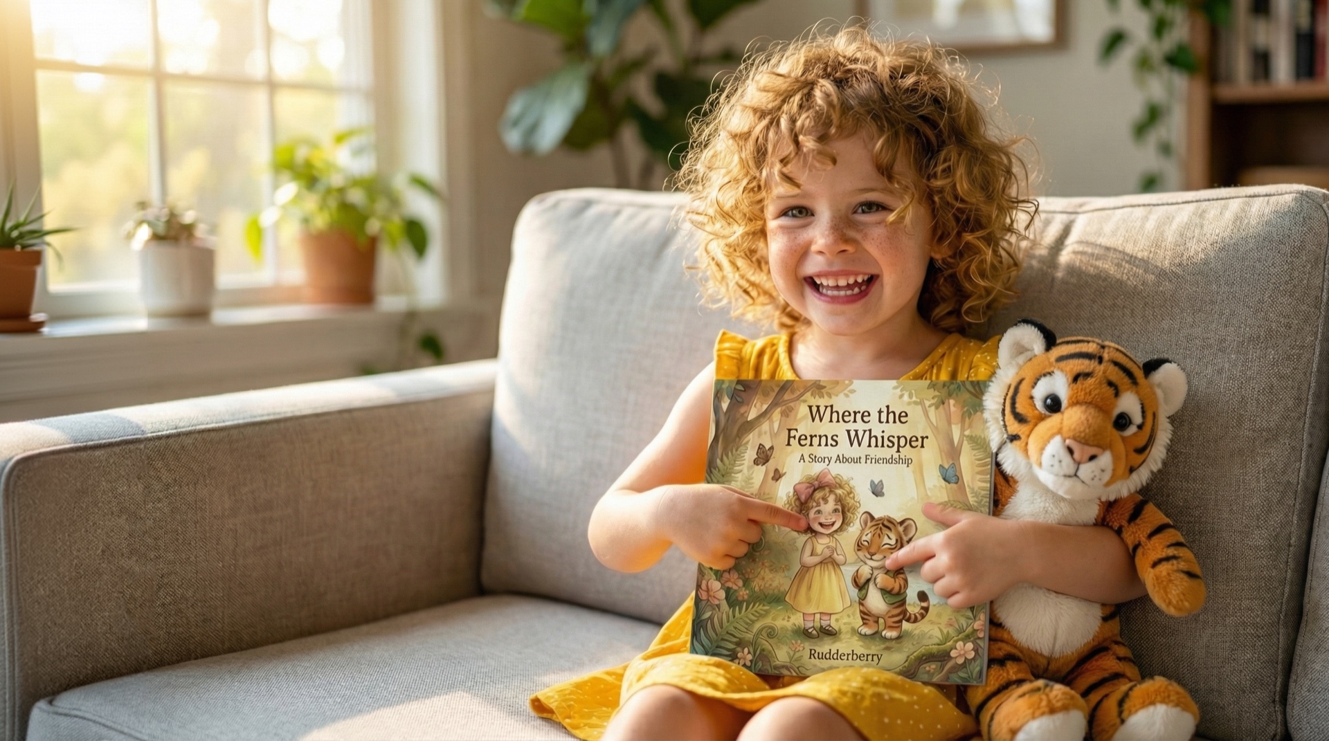 Child proudly holding her personalized Rudderberry book